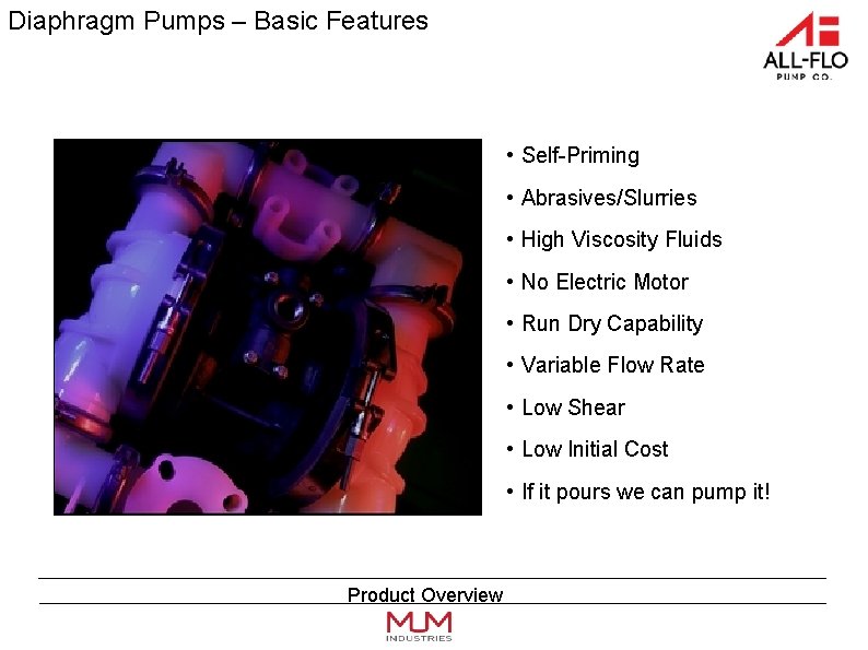 Product Overview Diaphragm Pumps Basic Features SelfPriming