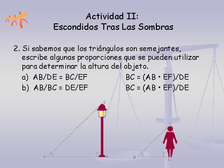 Actividad II: Escondidos Tras Las Sombras 2. Si sabemos que los triángulos son semejantes,