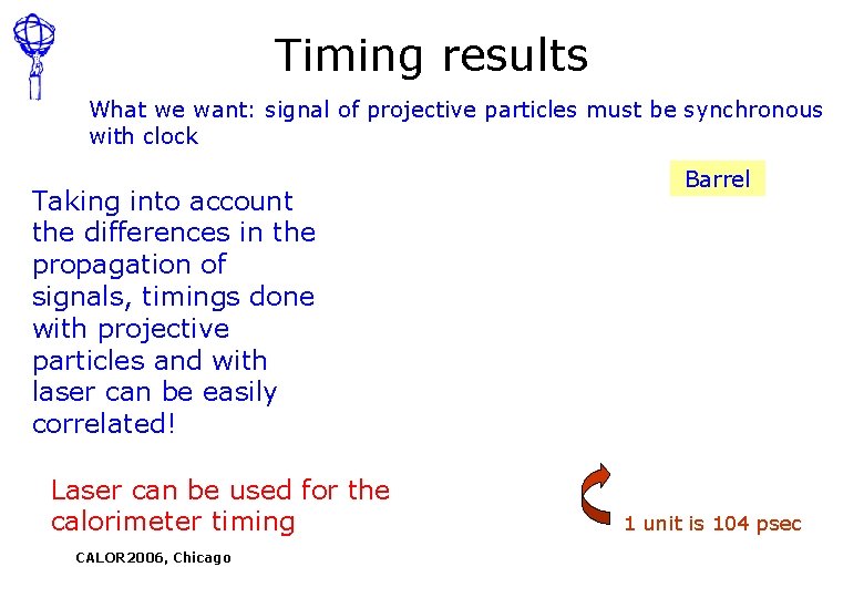 Timing results What we want: signal of projective particles must be synchronous with clock