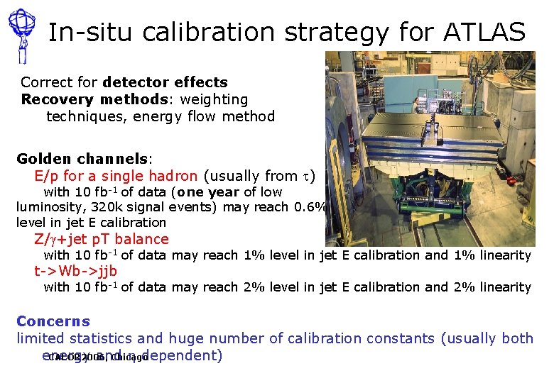 In-situ calibration strategy for ATLAS Correct for detector effects Recovery methods: weighting techniques, energy