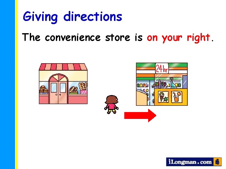 Giving directions The convenience store is on your right. 