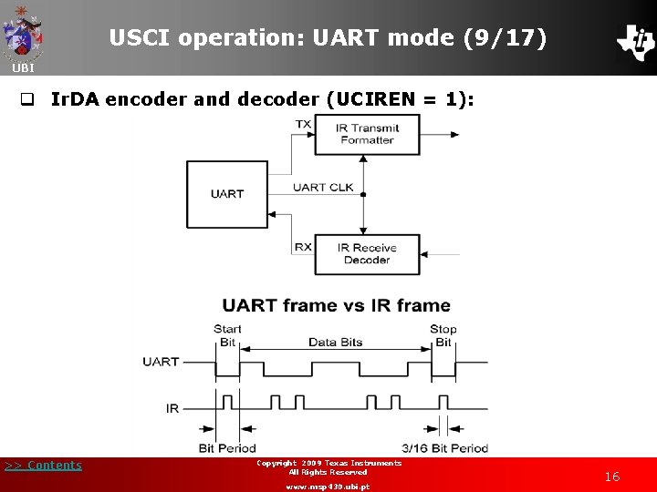 USCI operation: UART mode (9/17) UBI q Ir. DA encoder and decoder (UCIREN =