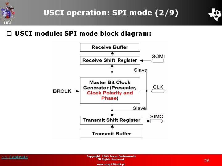 USCI operation: SPI mode (2/9) UBI q USCI module: SPI mode block diagram: >>