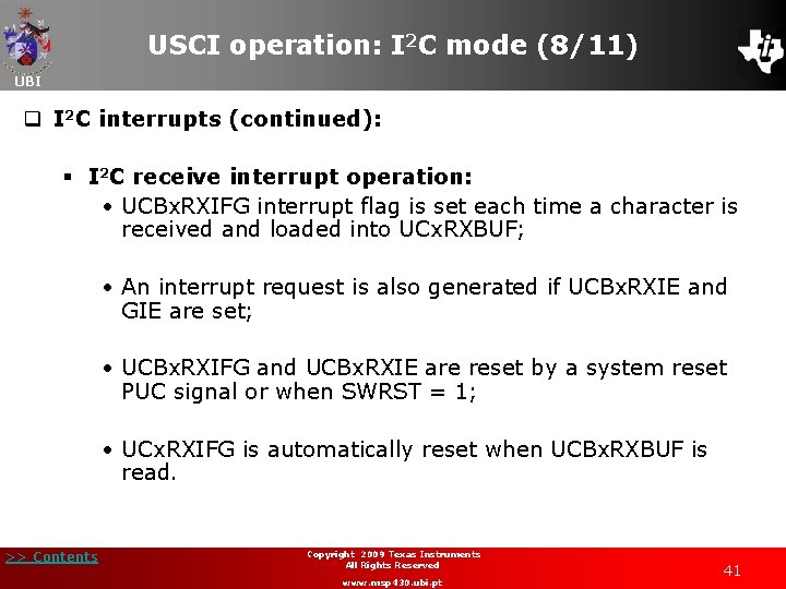 USCI operation: I 2 C mode (8/11) UBI q I 2 C interrupts (continued):