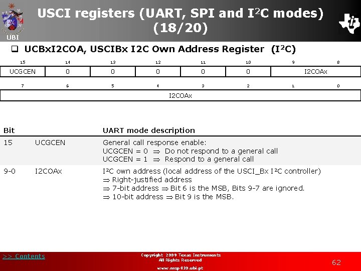 USCI registers (UART, SPI and I 2 C modes) (18/20) UBI q UCBx. I