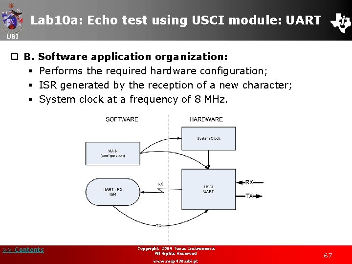 Lab 10 a: Echo test using USCI module: UART UBI q B. Software application