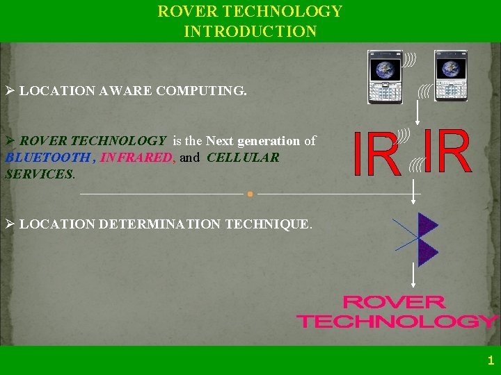 ROVER TECHNOLOGY INTRODUCTION Ø LOCATION AWARE COMPUTING. Ø ROVER TECHNOLOGY is the Next generation