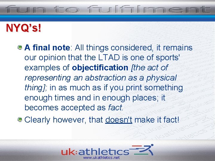 NYQ’s! A final note: All things considered, it remains our opinion that the LTAD