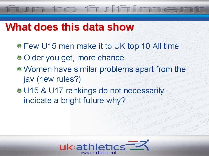 What does this data show Few U 15 men make it to UK top