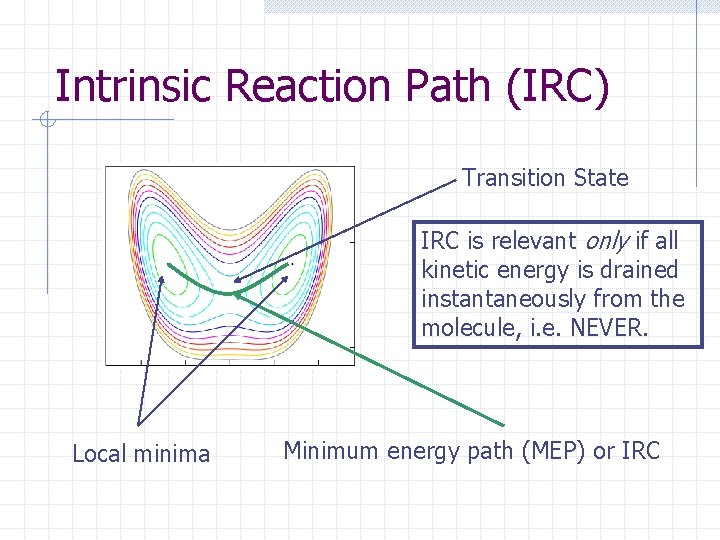 Intrinsic Reaction Path (IRC) Transition State IRC is relevant only if all kinetic energy
