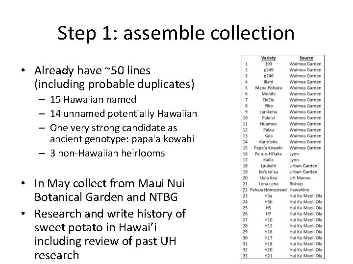 Step 1: assemble collection • Already have ~50 lines (including probable duplicates) – 15