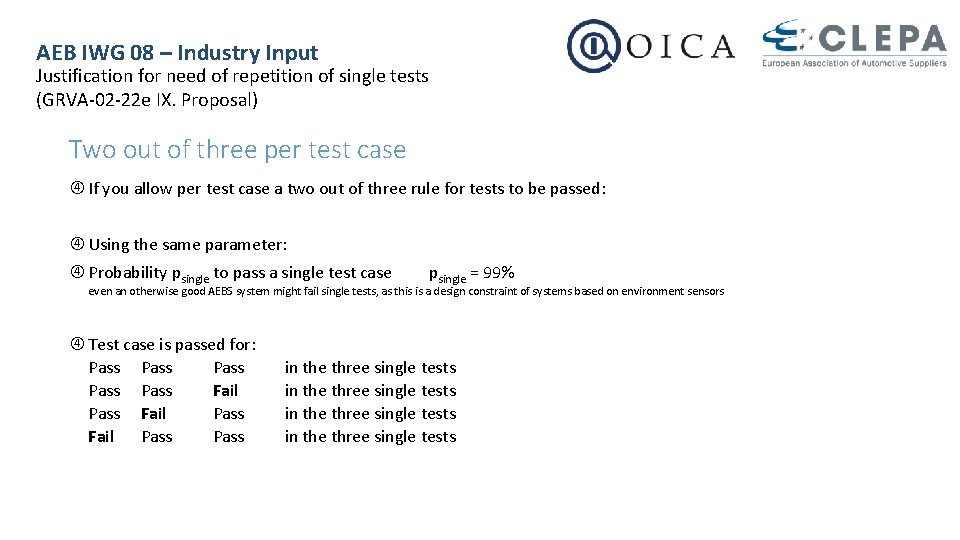 AEB IWG 08 – Industry Input Justification for need of repetition of single tests