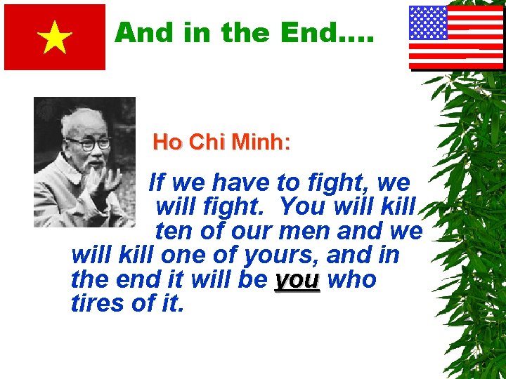 And in the End…. Ho Chi Minh: If we have to fight, we will
