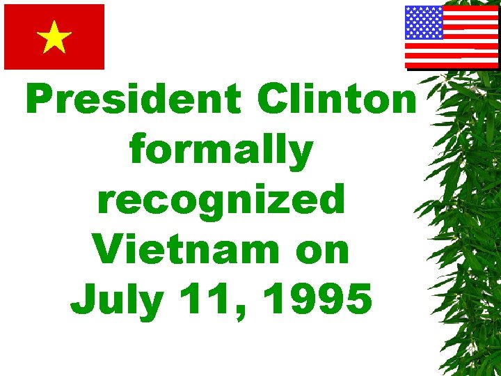 President Clinton formally recognized Vietnam on July 11, 1995 