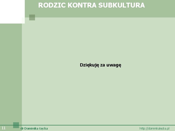 RODZIC KONTRA SUBKULTURA Dziękuję za uwagę 11 dr Dominika Łęcka http: //dominikalecka. pl 