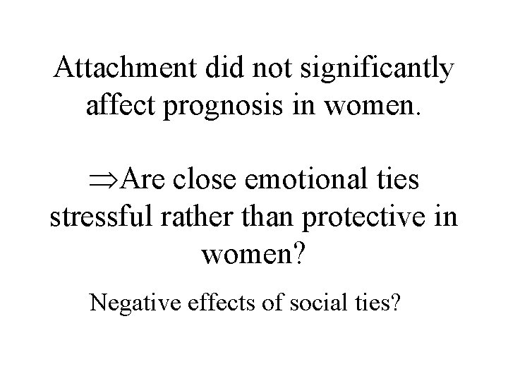 Attachment did not significantly affect prognosis in women. Are close emotional ties stressful rather