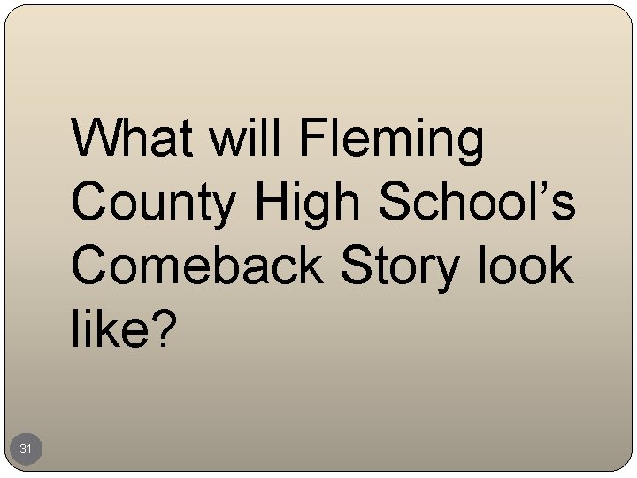 What will Fleming County High School’s Comeback Story look like? 31 