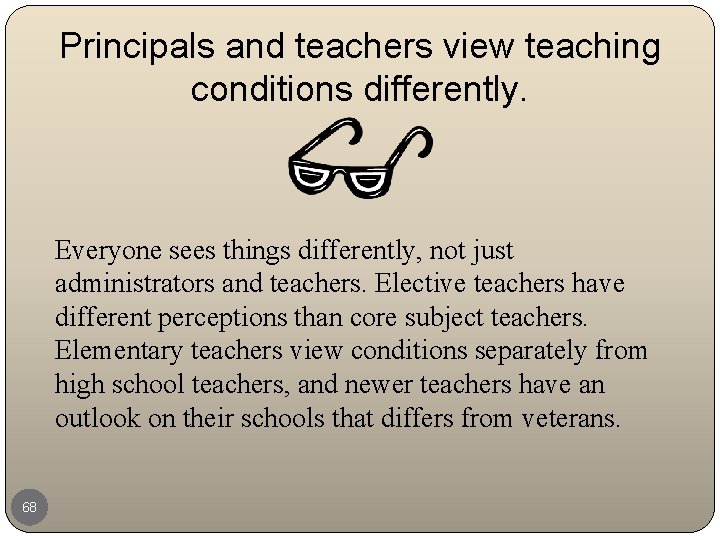 Principals and teachers view teaching conditions differently. Everyone sees things differently, not just administrators