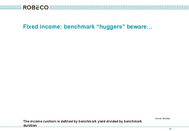 Fixed income: benchmark “huggers” beware… The income cushion is defined by benchmark yield divided