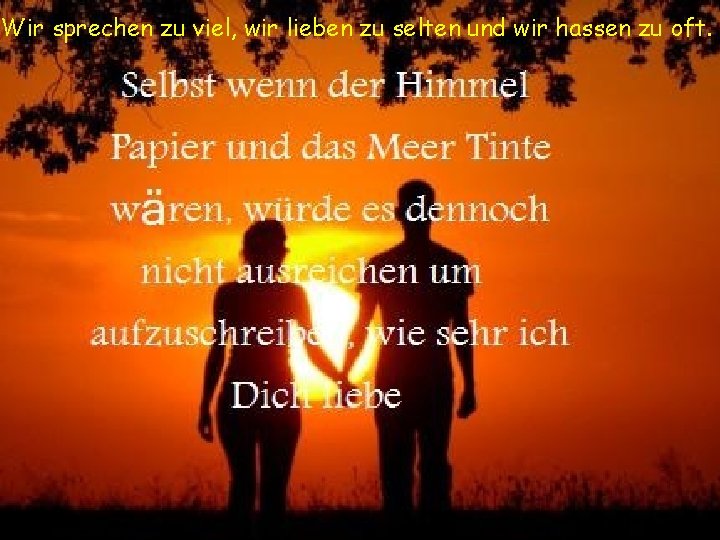 Wir sprechen zu viel, wir lieben zu selten und wir hassen zu oft. 