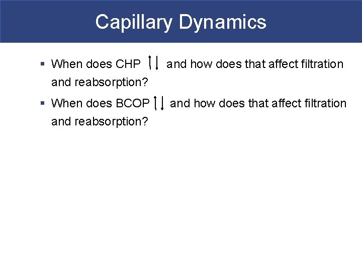 Capillary Dynamics § When does CHP and reabsorption? and how does that affect filtration