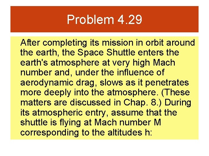 Problem 4. 29 After completing its mission in orbit around the earth, the Space