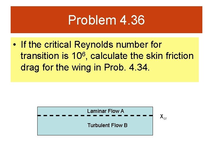 Problem 4. 36 • If the critical Reynolds number for transition is 106, calculate