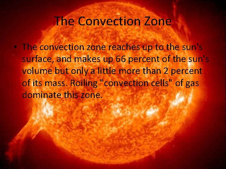 The Convection Zone • The convection zone reaches up to the sun's surface, and
