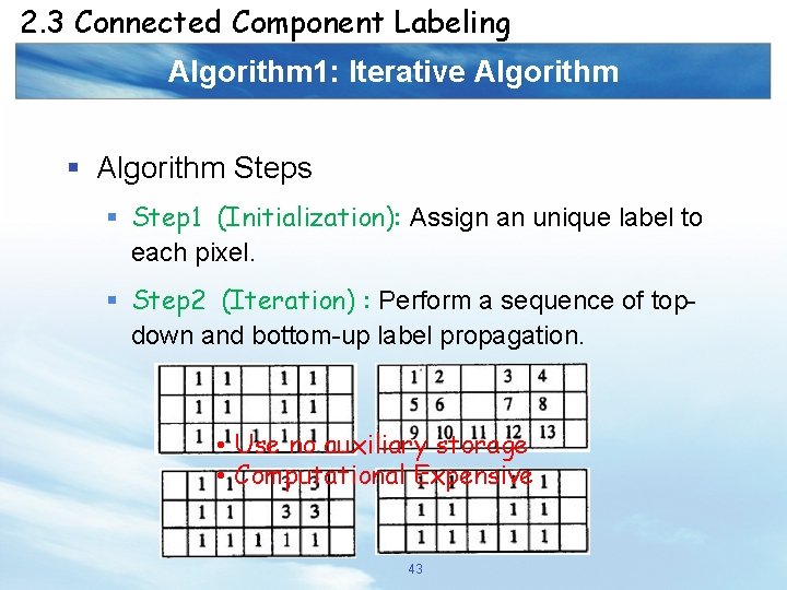 2. 3 Connected Component Labeling Algorithm 1: Iterative Algorithm § Algorithm Steps § Step