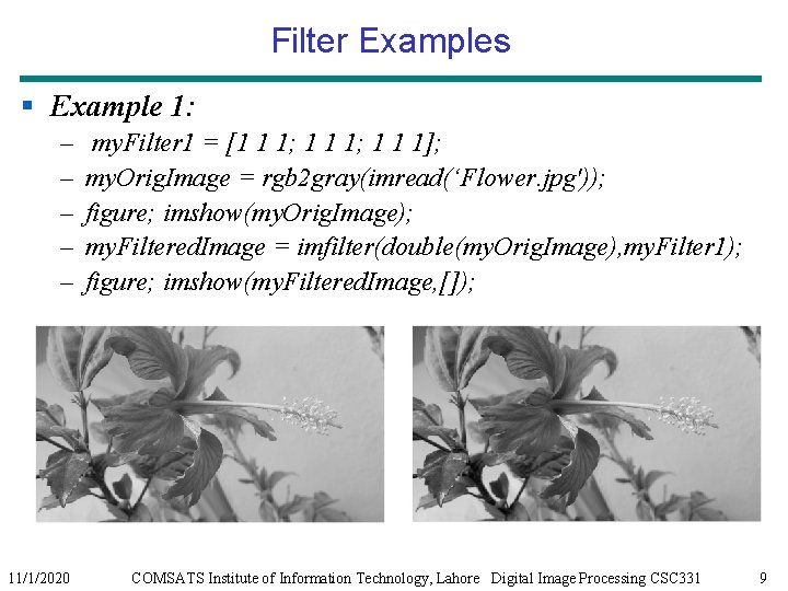 Filter Examples § Example 1: – – – 11/1/2020 my. Filter 1 = [1 Filter Examples § Example 1: – – – 11/1/2020 my. Filter 1 = [1