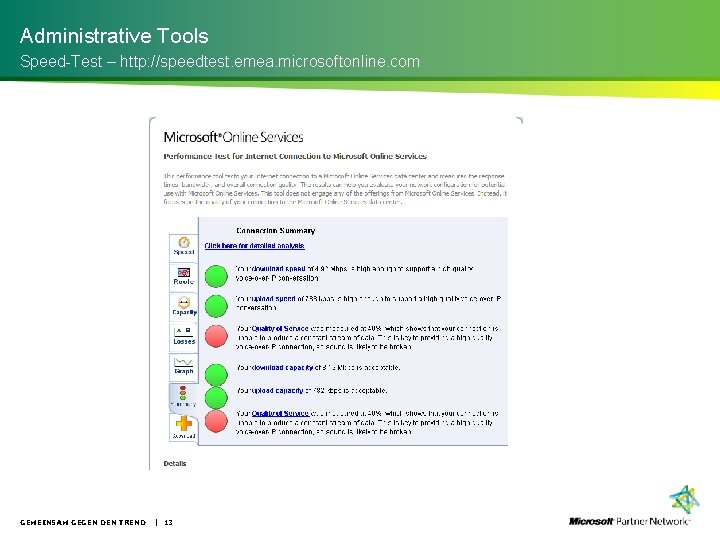 Administrative Tools Speed-Test – http: //speedtest. emea. microsoftonline. com GEMEINSAM GEGEN DEN TREND |