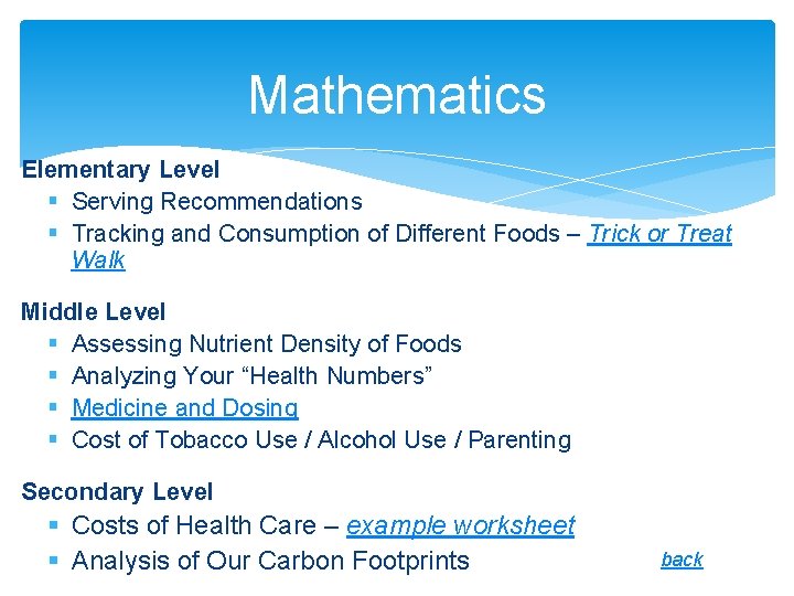 Mathematics Elementary Level § Serving Recommendations § Tracking and Consumption of Different Foods –