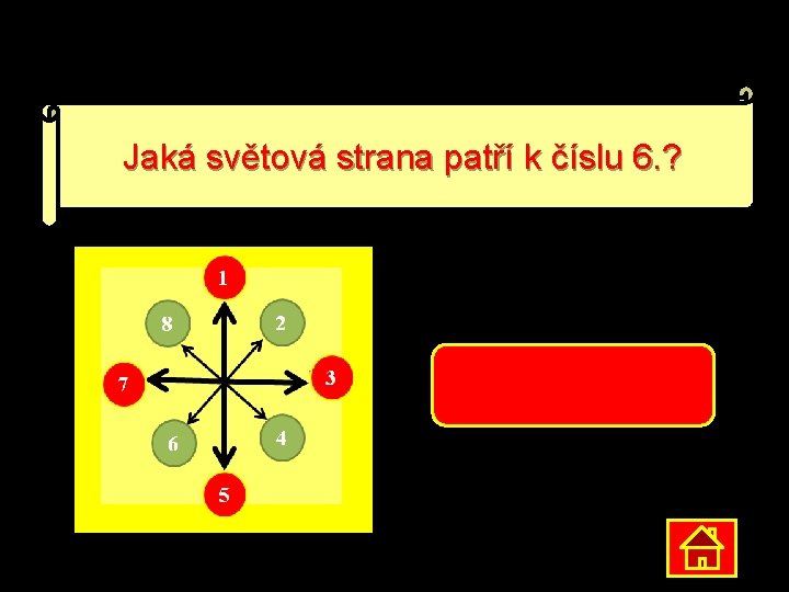 Jaká světová strana patří k číslu 6. ? JIHOZÁPAD 