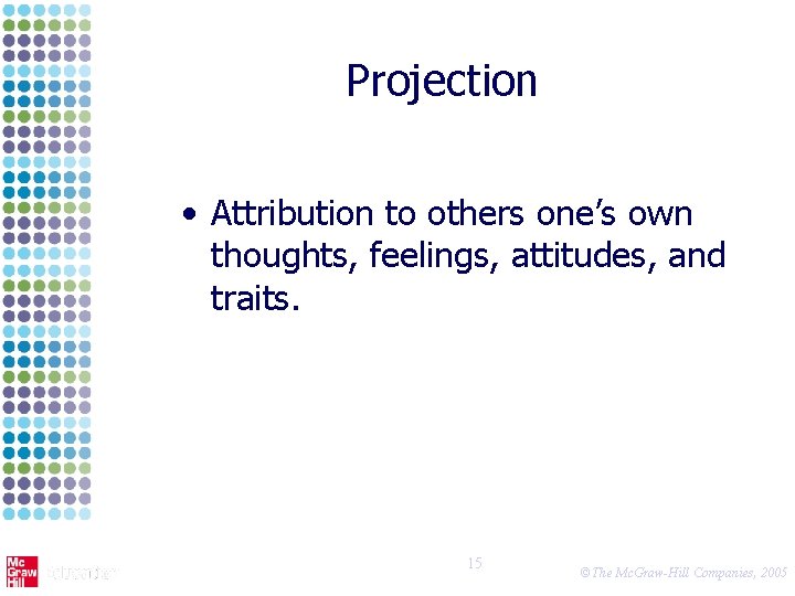 Projection • Attribution to others one’s own thoughts, feelings, attitudes, and traits. 15 ©The