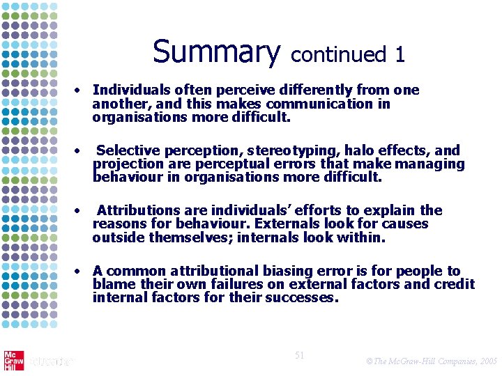 Summary continued 1 • Individuals often perceive differently from one another, and this makes