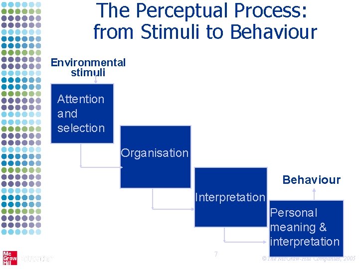 The Perceptual Process: from Stimuli to Behaviour Environmental stimuli Attention and selection Organisation Behaviour