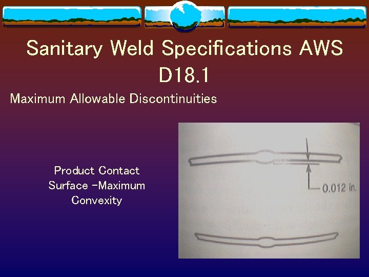 Sanitary Weld Specifications AWS D 18. 1 Maximum Allowable Discontinuities Product Contact Surface -Maximum