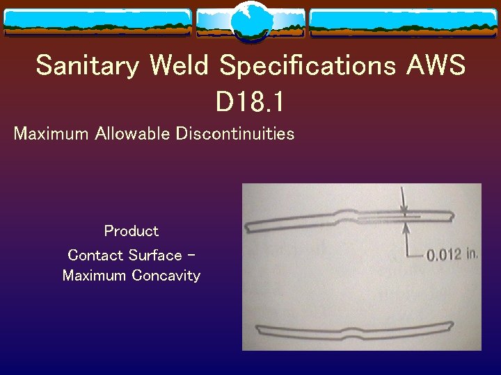 Sanitary Weld Specifications AWS D 18. 1 Maximum Allowable Discontinuities Product Contact Surface Maximum