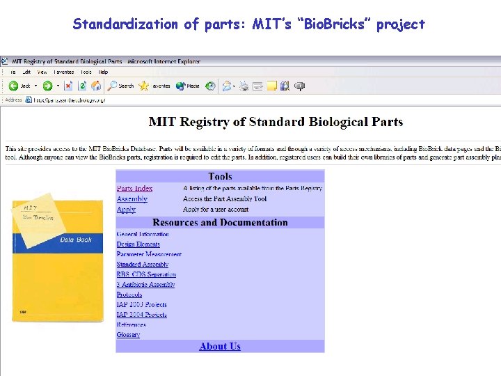 Standardization of parts: MIT’s “Bio. Bricks” project 