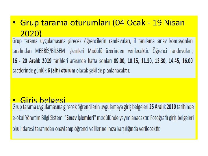  • Grup tarama oturumları (04 Ocak - 19 Nisan 2020) • Giriş belgesi