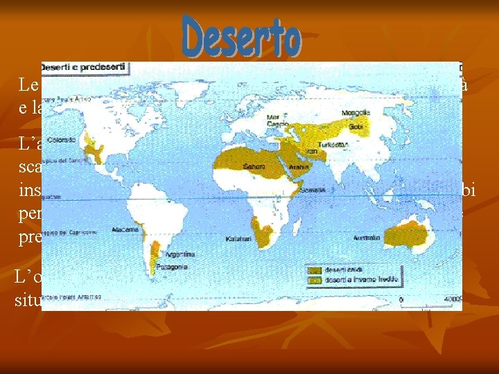 Le caratteristiche salienti del bioma sono l’estrema aridità e la quasi totale assenza di