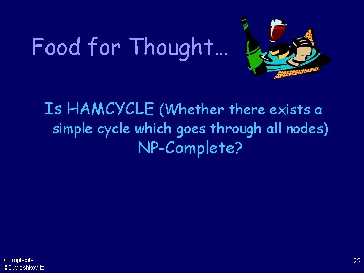 Food for Thought… Is HAMCYCLE (Whethere exists a simple cycle which goes through all