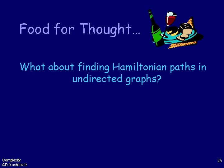 Food for Thought… What about finding Hamiltonian paths in undirected graphs? Complexity ©D. Moshkovitz
