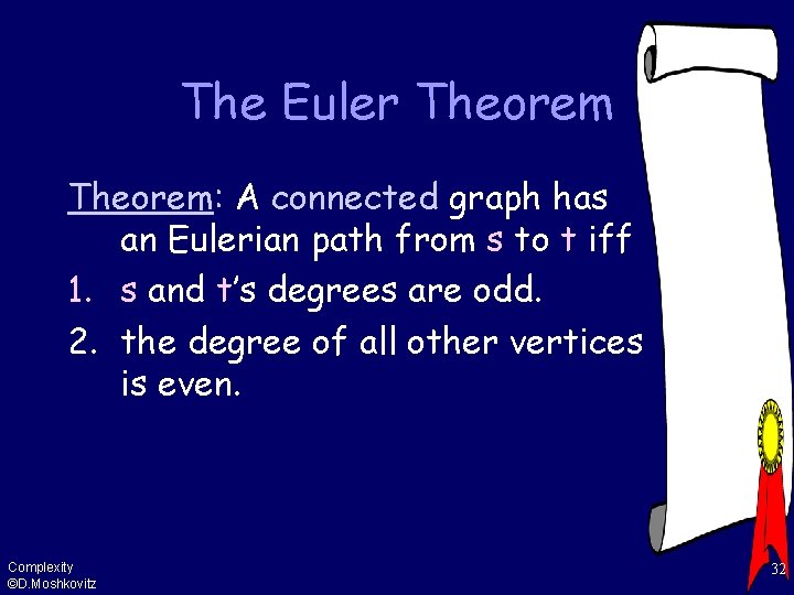 The Euler Theorem: A connected graph has an Eulerian path from s to t