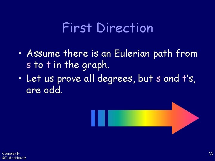 First Direction • Assume there is an Eulerian path from s to t in
