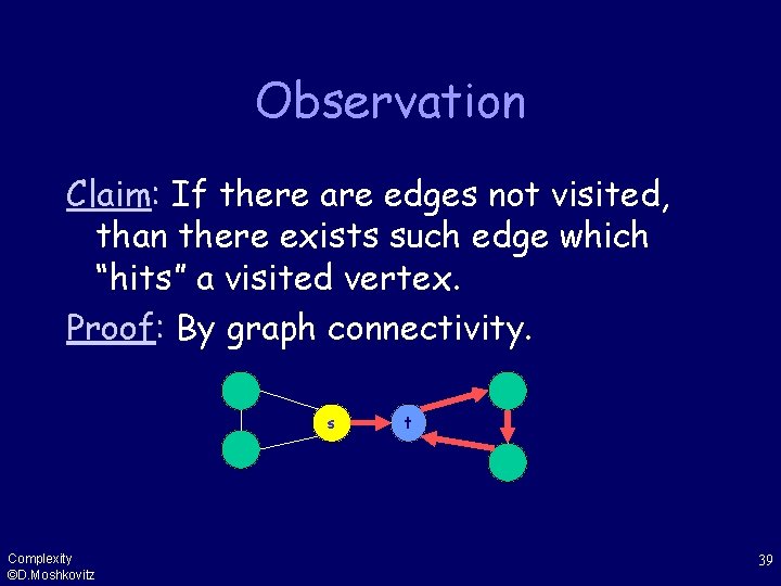 Observation Claim: If there are edges not visited, than there exists such edge which