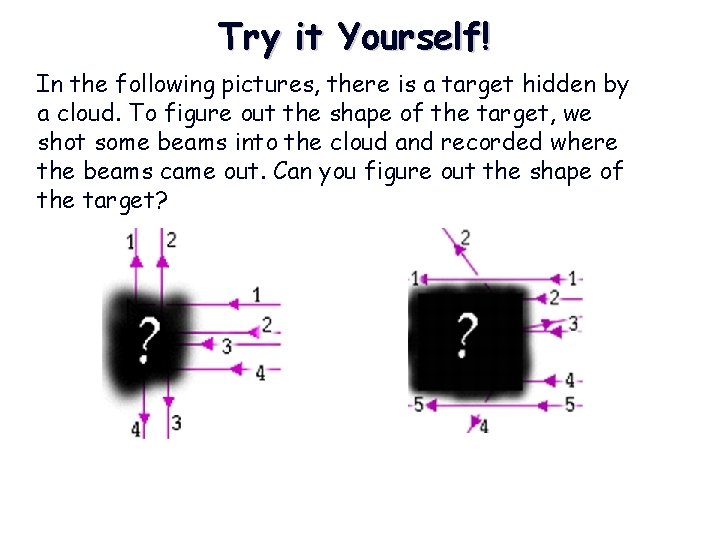 Try it Yourself! In the following pictures, there is a target hidden by a