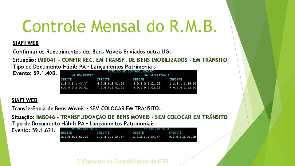 Controle Mensal do R. M. B. SIAFI WEB Confirmar os Recebimentos dos Bens Móveis