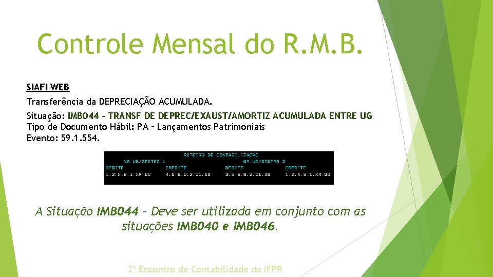 Controle Mensal do R. M. B. SIAFI WEB Transferência da DEPRECIAÇÃO ACUMULADA. Situação: IMB