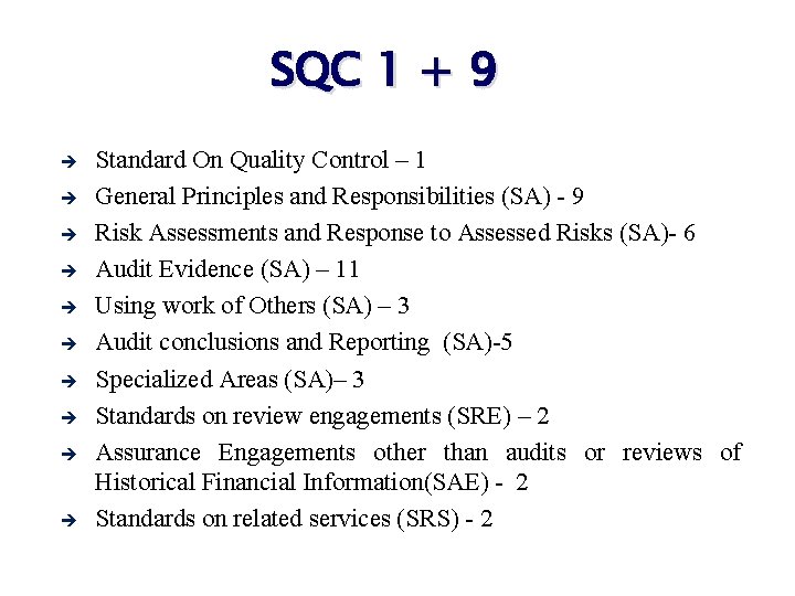 SQC 1 + 9 è è è è è Standard On Quality Control –